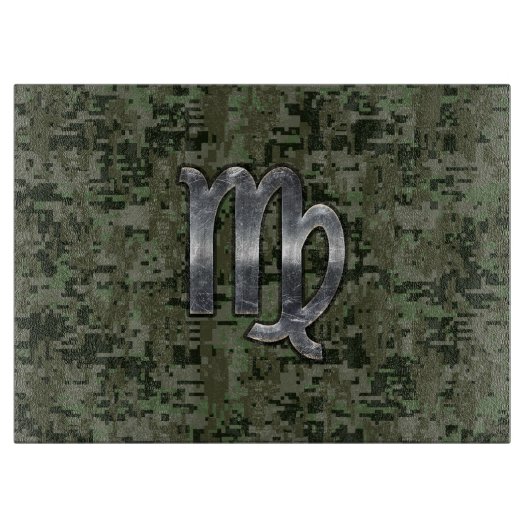 Virgo Zodiac Sign on Olive Green Digital Camo Snijplank (Voorkant)