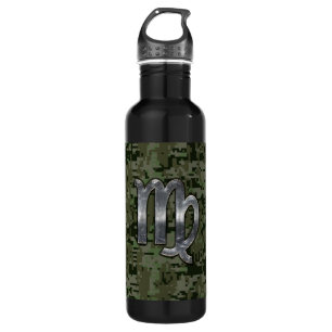 Virgo Zodiac Sign on Olive Green Digital Camo Waterfles