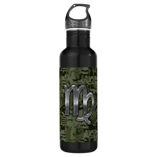 Virgo Zodiac Sign on Olive Green Digital Camo Waterfles (Voorkant)