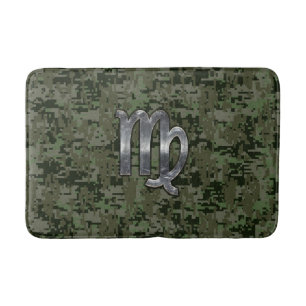 Virgo Zodiac Sign on Woodland Digital Camo Badmat