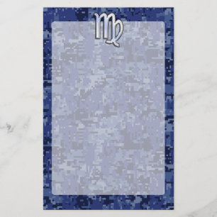 Virgo Zodiac Silver Sign op Navy Blue Digital Camo Briefpapier