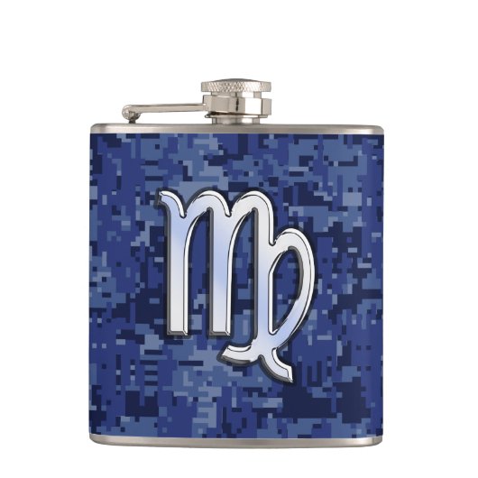 Virgo Zodiac Silver Sign op Navy Blue Digital Camo Heupfles (Voorkant)