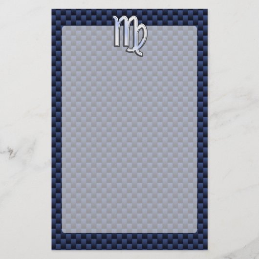 Virgo Zodiac-teken op Navy Blue Carbon Style Briefpapier (Voorkant)
