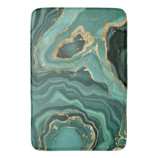 Viridian Groen Marmer en Goud Abstract Badmat (Voorkant Verticaal)