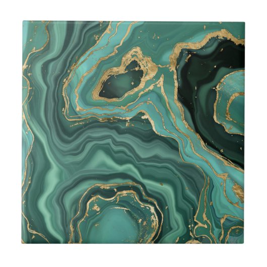 Viridian Groen Marmer en Goud Abstract Tegeltje (Voorkant)