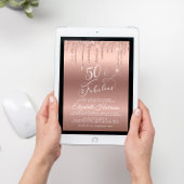 Virtual 50th Birthday Party Roos Gold Glitter Kaart