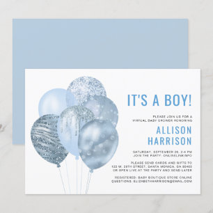 Virtual Baby Boy Shower-ballonnen Blue Glitter Kaart