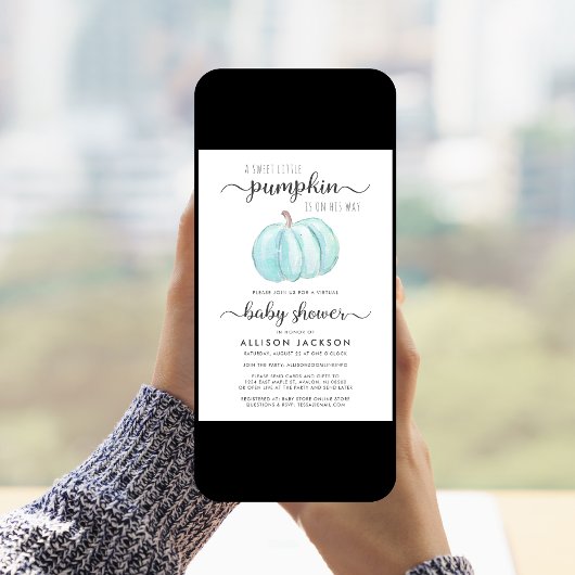 Virtual Baby Boy Shower Blue Pumpkin Waterverf Kaart