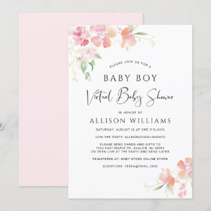 Virtual Baby Boy Shower Roze Bloemen Waterverf Kaart