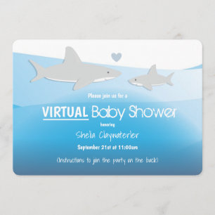 Virtual Baby shower Blue Ocean Shark Cartoon Kaart