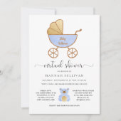 Virtual Baby shower Boy | Retro Carriage Blue Gold Kaart (Voorkant)