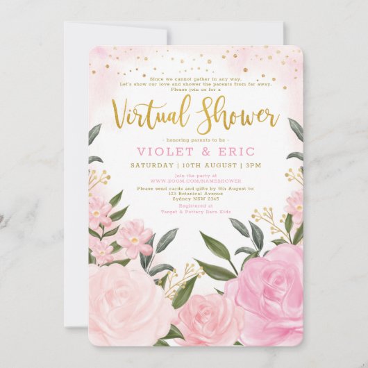 Virtual Baby shower by Mail Blush Pink Gold Rozen Kaart (Voorkant)