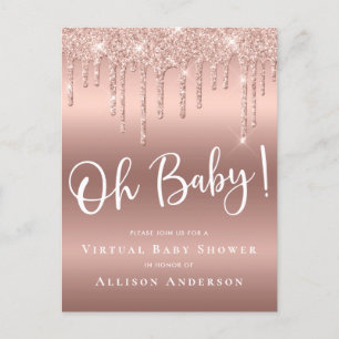 Virtual Baby shower Dripping Glitter Roos Gold Uitnodiging Briefkaart