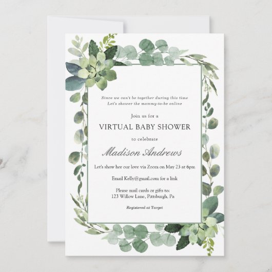 Virtual Baby shower Eucalyptus Kaart (Voorkant)