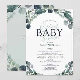 Virtual Baby shower Eucalyptus Sage Blauw Kaart