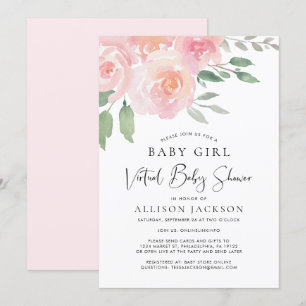 Virtual Baby shower Girl Pink Floral Waterverf Kaart