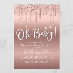 Virtual Baby shower Glitter Drip Roos Gold Kaart