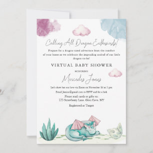Virtual Baby shower Hatching Dragon Pastel Kleuren Kaart