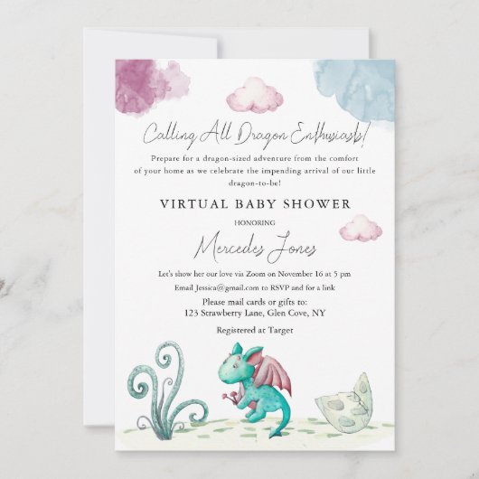 Virtual Baby shower Hatching Dragon Pastel Kleuren Kaart (Voorkant)
