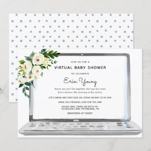 Virtual Baby shower Laptop met Witte Bloemen Kaart