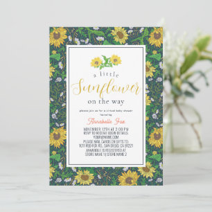 Virtual Baby shower Little Sunflower Pattern Navy Kaart