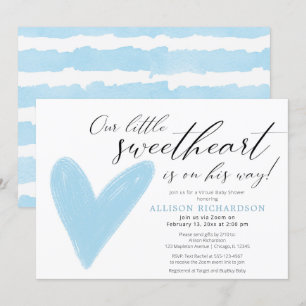 Virtual Baby shower Modern Valentijns blauw wit Kaart