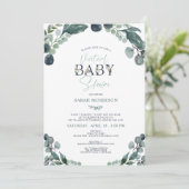 Virtual Baby shower Navy Blue Sage groen Kaart (Staand voorkant)
