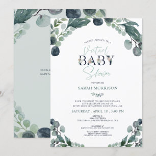 Virtual Baby shower Navy Blue Sage groen Kaart