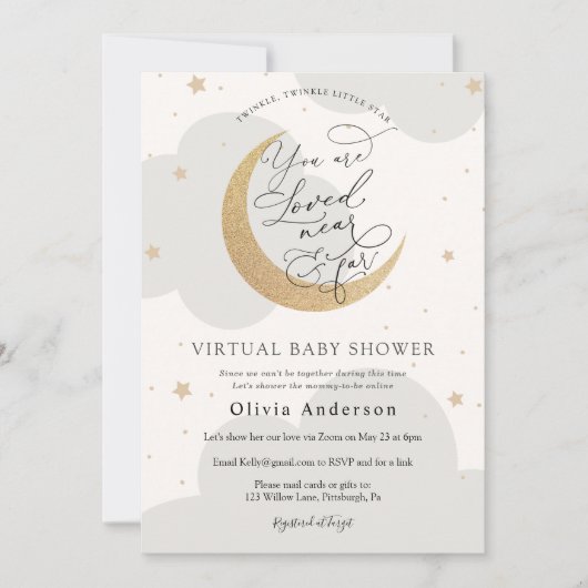 Virtual Baby shower Neutral Twinkle Star en Moon Kaart (Voorkant)