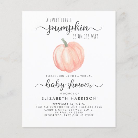 Virtual Baby shower Oranje Pumpkin-uitnodiging (Voorkant)