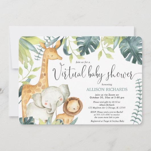 Virtual Baby shower schattig safari oerwoud dieren Kaart (Voorkant)