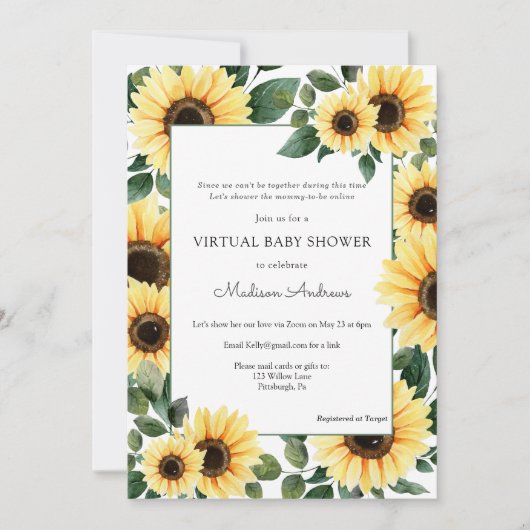 Virtual Baby shower Sunflower Kaart (Voorkant)