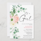 Virtual baby shower voorjaar bloemen roze groen kaart (Voorkant)