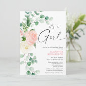 Virtual baby shower voorjaar bloemen roze groen kaart (Staand voorkant)