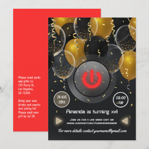 Virtual Birthday Party (Zwarte en gouden ballon) Kaart