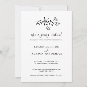 Virtual Black White Floral Wedding Kaart