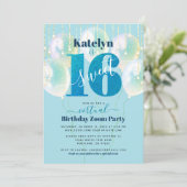 Virtual Blue Glitter Sweet 16 Verjaardagsballonnen Kaart (Staand voorkant)