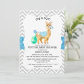 Virtual Blue Llama Chevron Glitter-Baby shower Kaart (Staand voorkant)