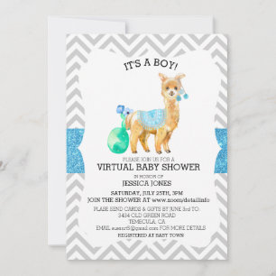 Virtual Blue Llama Chevron Glitter-Baby shower Kaart