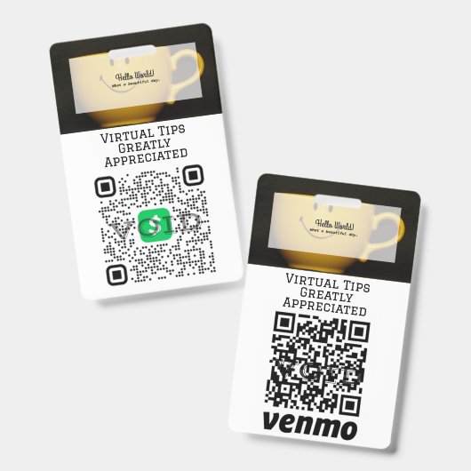 Virtual Cashless Tipping QR Code Badge (Avant & arrière)