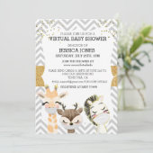 Virtual Chevron Gold Animals Baby shower Kaart (Staand voorkant)
