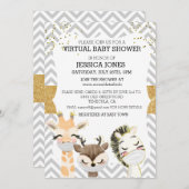 Virtual Chevron Gold Animals Baby shower Kaart (Voorkant / Achterkant)
