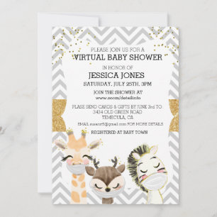 Virtual Chevron Gold Animals Baby shower Kaart