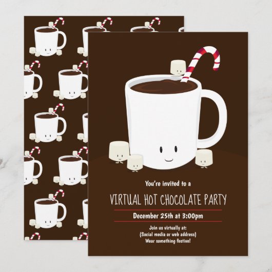 Virtual Christmas Party Hot Chocolate Brown Kaart (Voorkant / Achterkant)