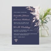 Virtual Dusty Roos Floral Navy Blue Wedding Kaart (Staand voorkant)