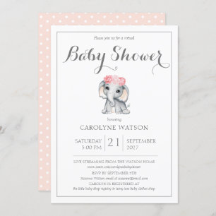 Virtual Elephant Pink-Baby shower Kaart