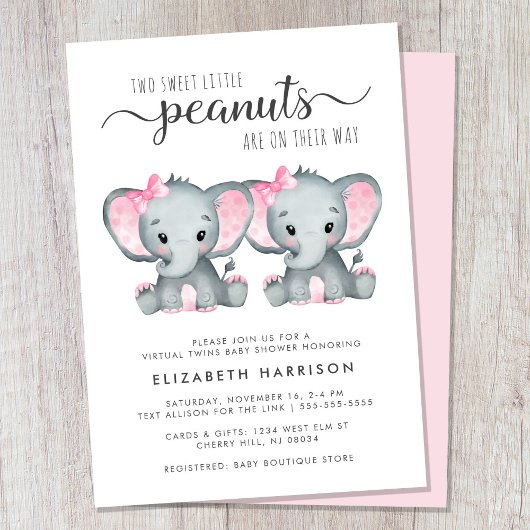 Virtual Elephant Twin Meisjes Baby shower Kaart
