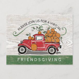 Virtual Friendsgiving Rustic Truck Pompoen Uitnodiging Briefkaart