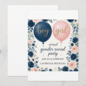 Virtual Gender Reveal Party Invitation Kaart (Voorkant / Achterkant)