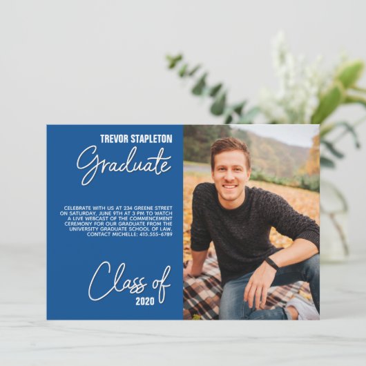 Virtual Graduation Blue Party Invitation (Debout devant)